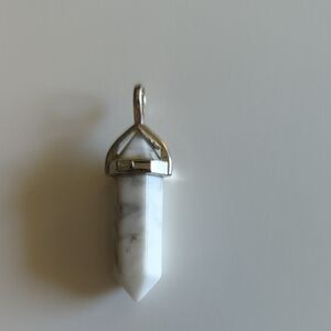White Howlite Hex Point Pendant Necklace - Silver Cap